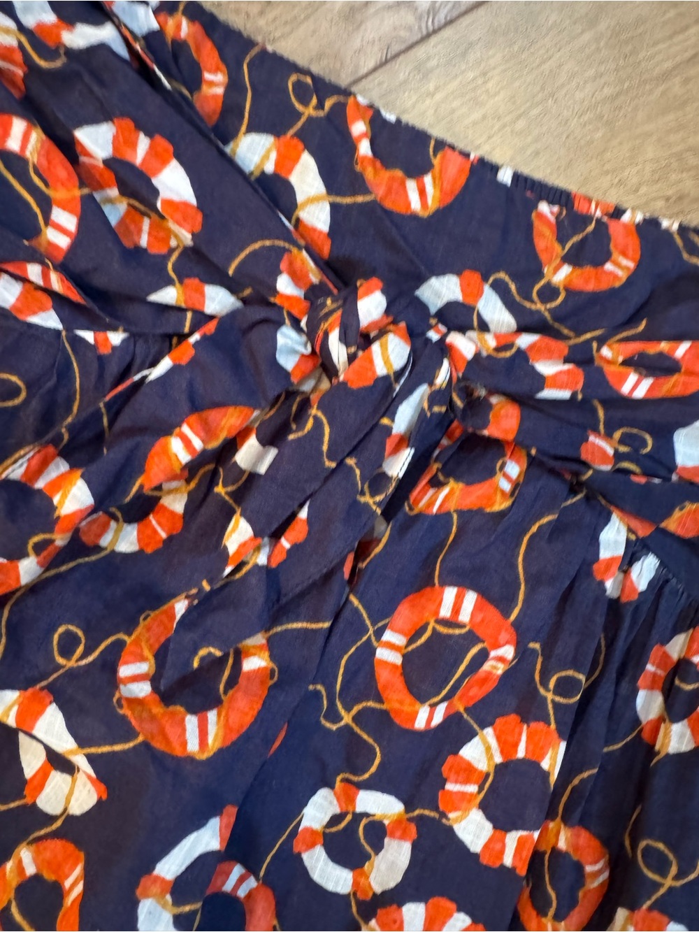 Strapless Navy Lifesaver Print Tie-Front Dress - Picture 5 of 6